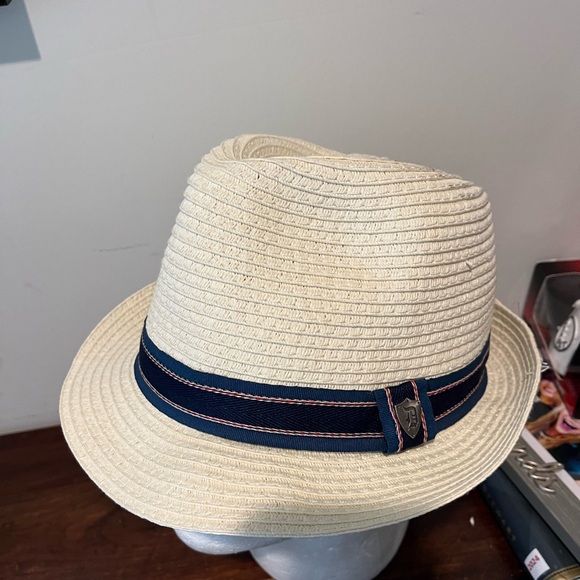 Mens Casual Plaid & Stripe Pork Pie Paper Fedora brim Hat L used DPC Hat Large - Picture 1 of 3